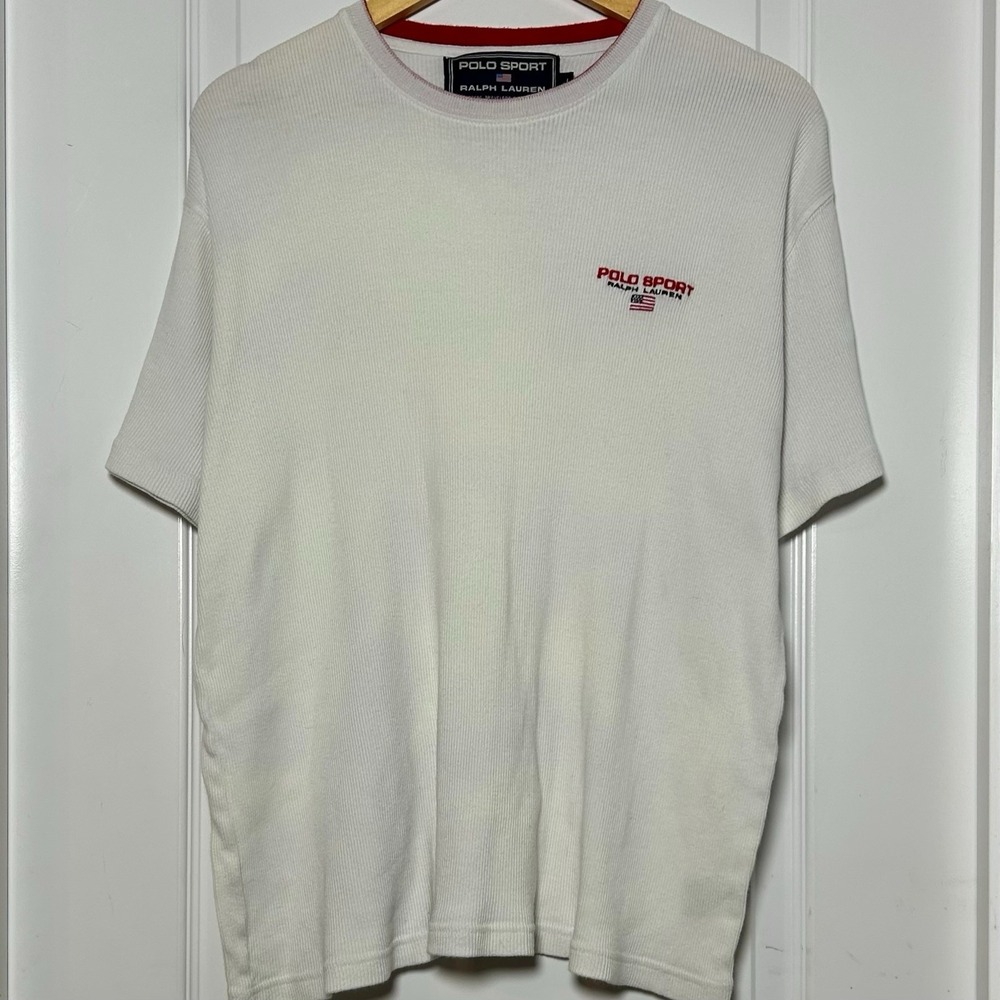 Polo Sport Ralph Lauren Vintage 90s White Ribbed Embroidered Logo T-Shirt